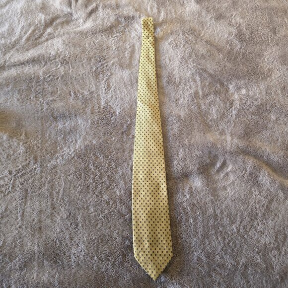 Guy Laroche Paris Gold Necktie Micro Square Pattern Luxury Designer Silk Tie - Picture 9 of 12